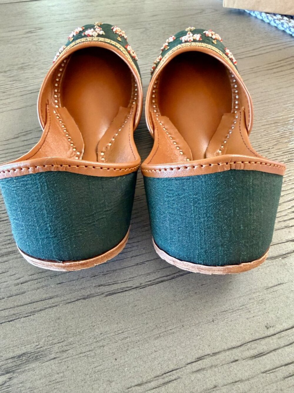 NEW Indian Jutti Mojari Flats Womens Sz 8.5 - 9 Teal Beaded Embroidered Shoes - Picture 5 of 7